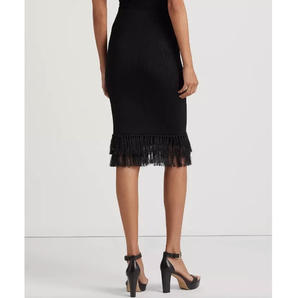 nwt $225 Lauren Ralph Lauren Rib-Knit Pencil Skirt with Fringe-Trim Black Small - Picture 13 of 15